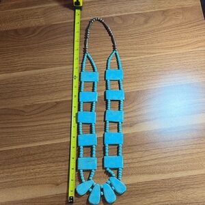 Vintage Kewa “Ladder” Style Necklace: Block Turquoise + Sterling Beads